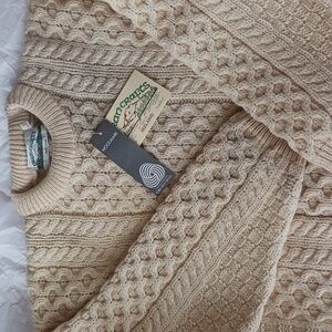 Aran Crafts Fishermen's Cable Knit Sweater Cream Unusual Drop Shoulders NWT